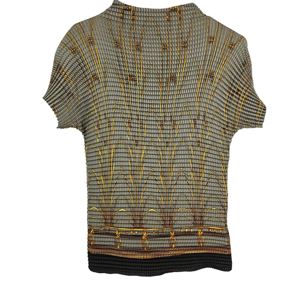 Vintage y2k Stillman Studio Top Gray Gold Accordion Pleats Mock Neck Slim Size L